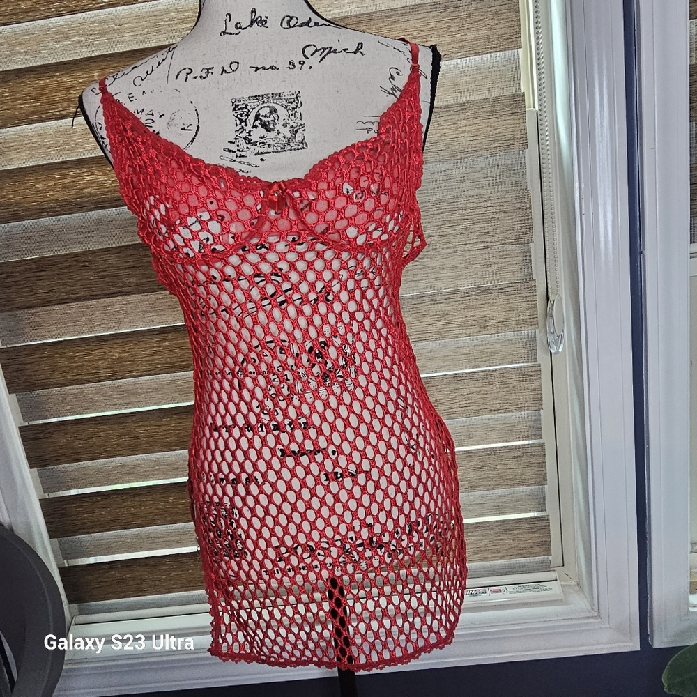 Red Fishnet Chemise Babydoll